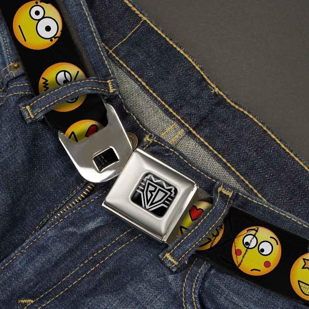 3065 Seatbelt Belt - Emojis 9-Expressions Black - 1.0" Wide - 20-36 Inches - Picture 2 of 6
